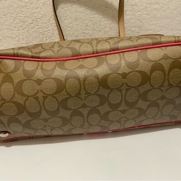 Coach Signature Bag F29084 Carryall Large Tote Drawstring Khaki Pomegranate Brow - Picture 11 of 14